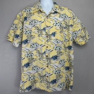 Old Navy Mens XL Yellow Blue Floral Hawaiian Short Sleeve Button Front Shirt